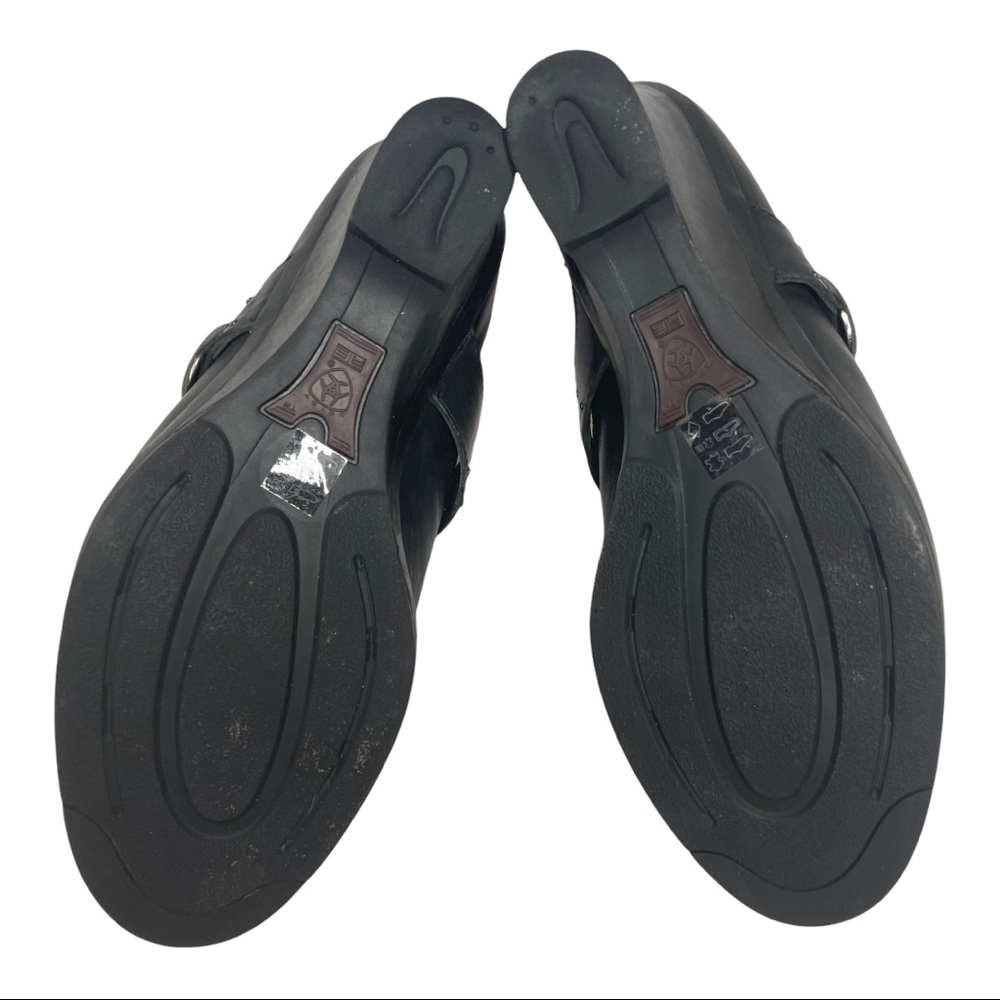 Ariat 7.5B Black Leather Wedge Mules Braided Strap - Picture 5 of 13